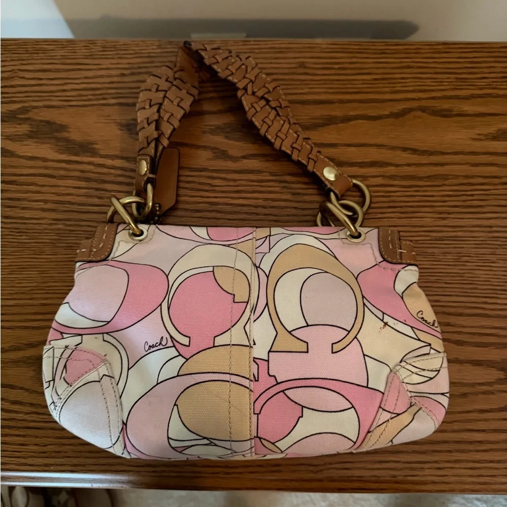 Coach Pink and Tan Shoulder Bag - Picture 2 of 3